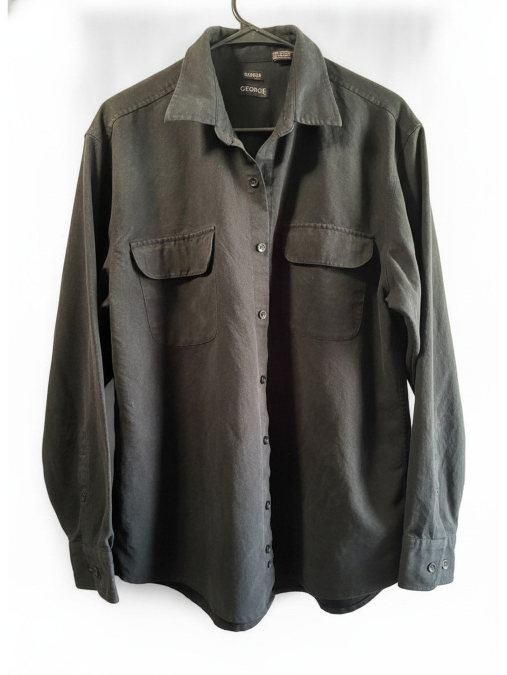 Fall Suede Shirt George Men's Black Sueded Polyester Button-Up Shirt Large